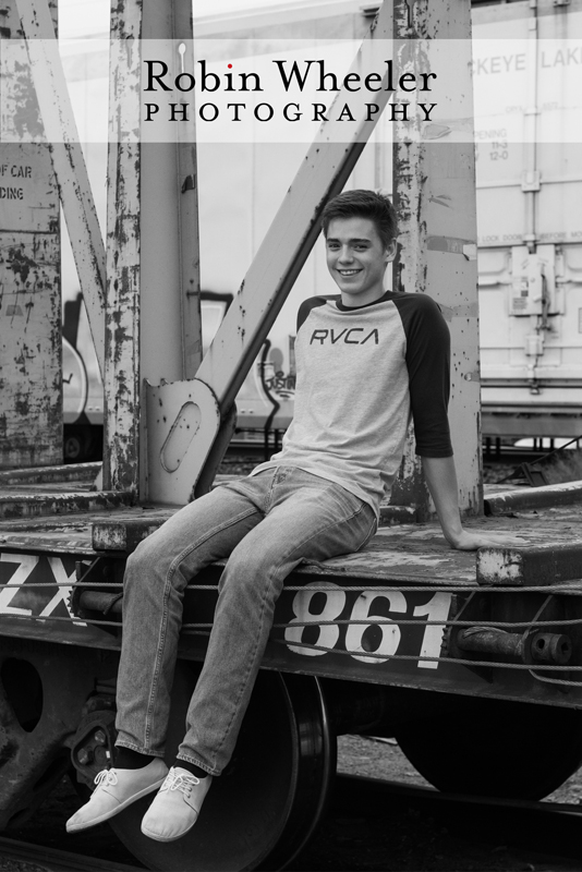 High school senior photo near the train depot in Ontario, Oregon