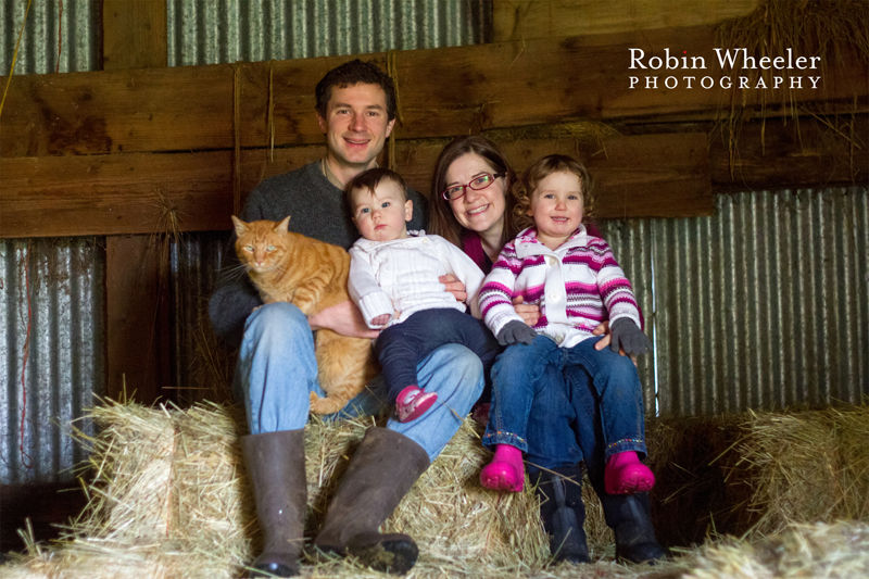 Family photo in a barn, Dallas, Oregon