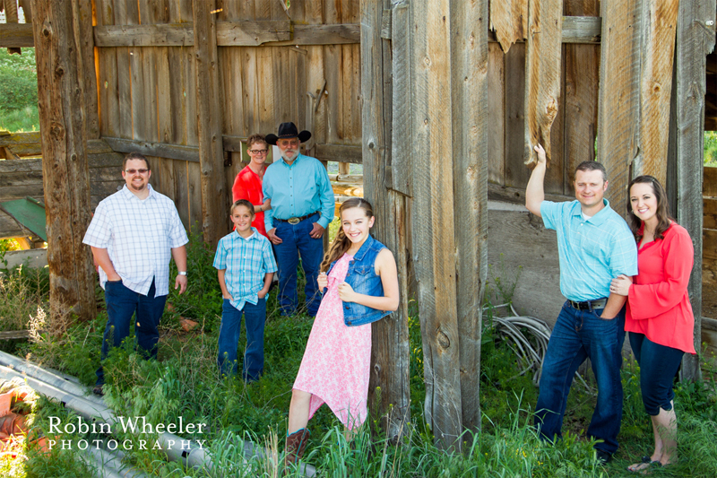 Family photo in a barn in Payette, Idaho