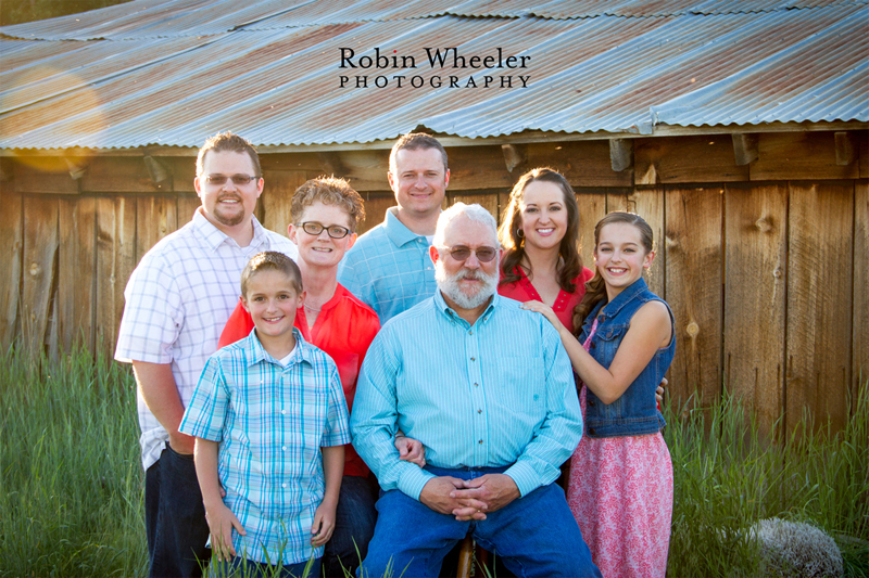 Extended family photo outside a barn in Payette, Idaho