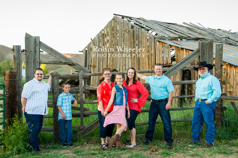 Extended family photo outside a barn in Payette, Idaho