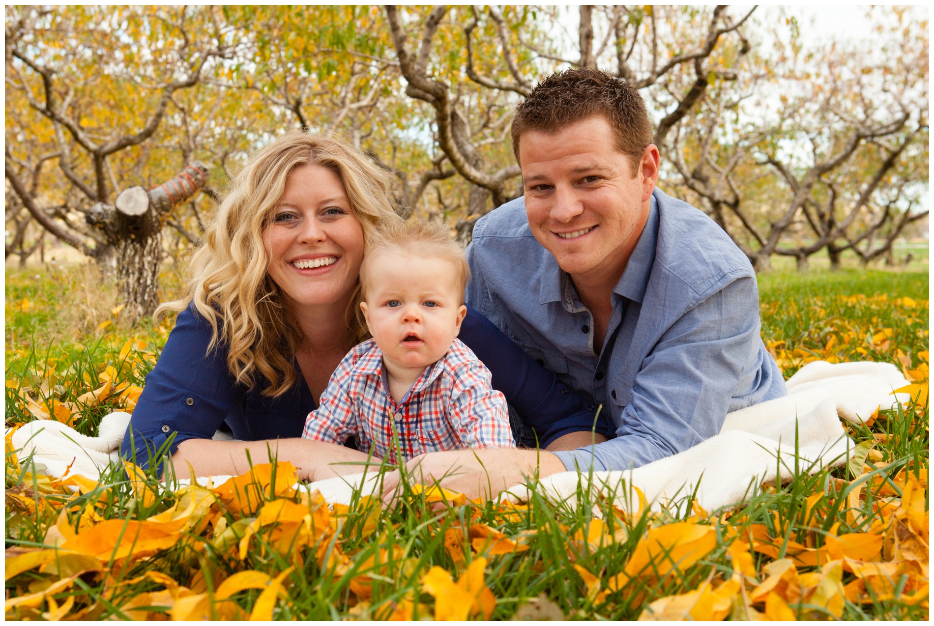 Fall family pictures in a pear orchard near Payette, Idaho