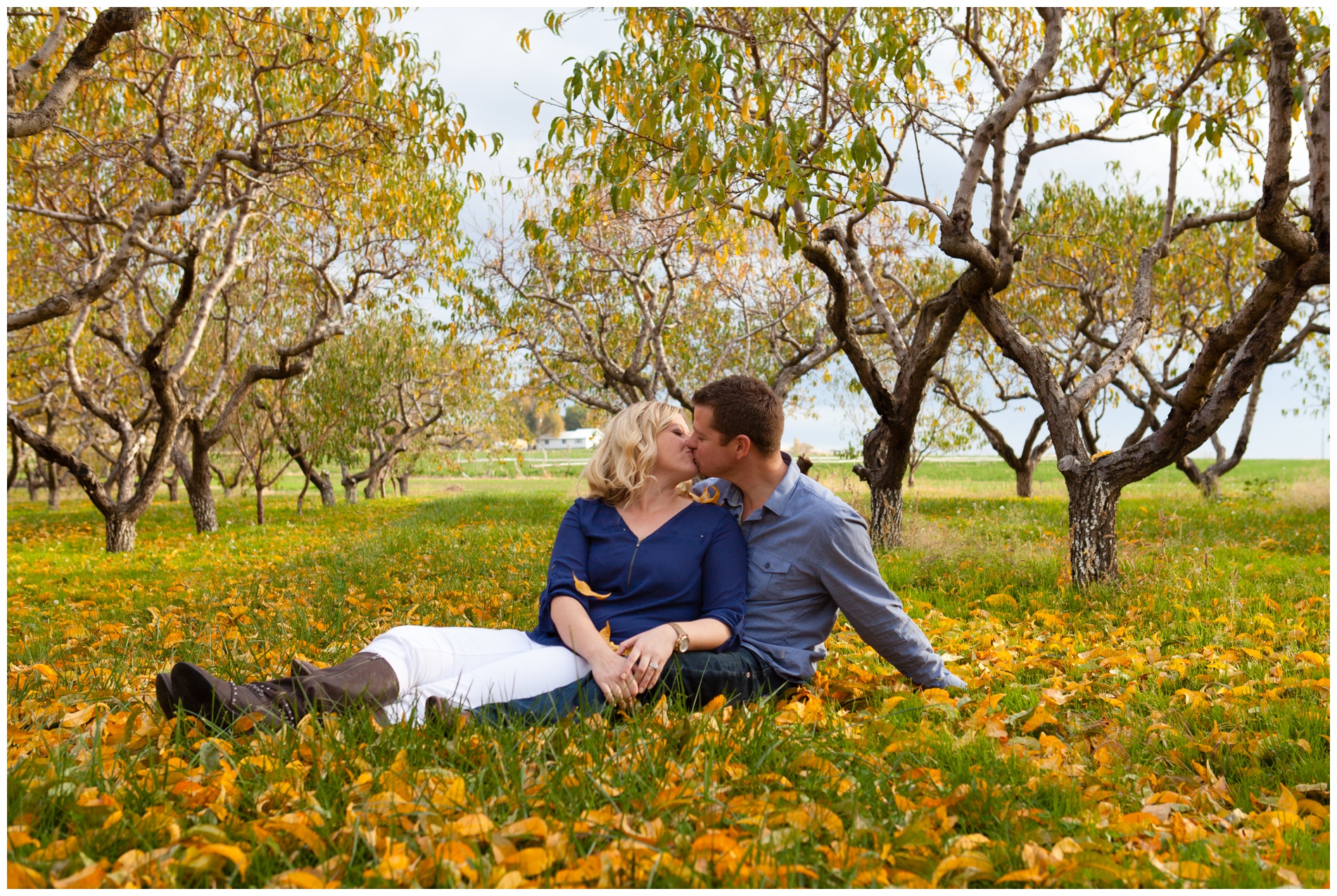 Fall family pictures in a pear orchard near Payette, Idaho