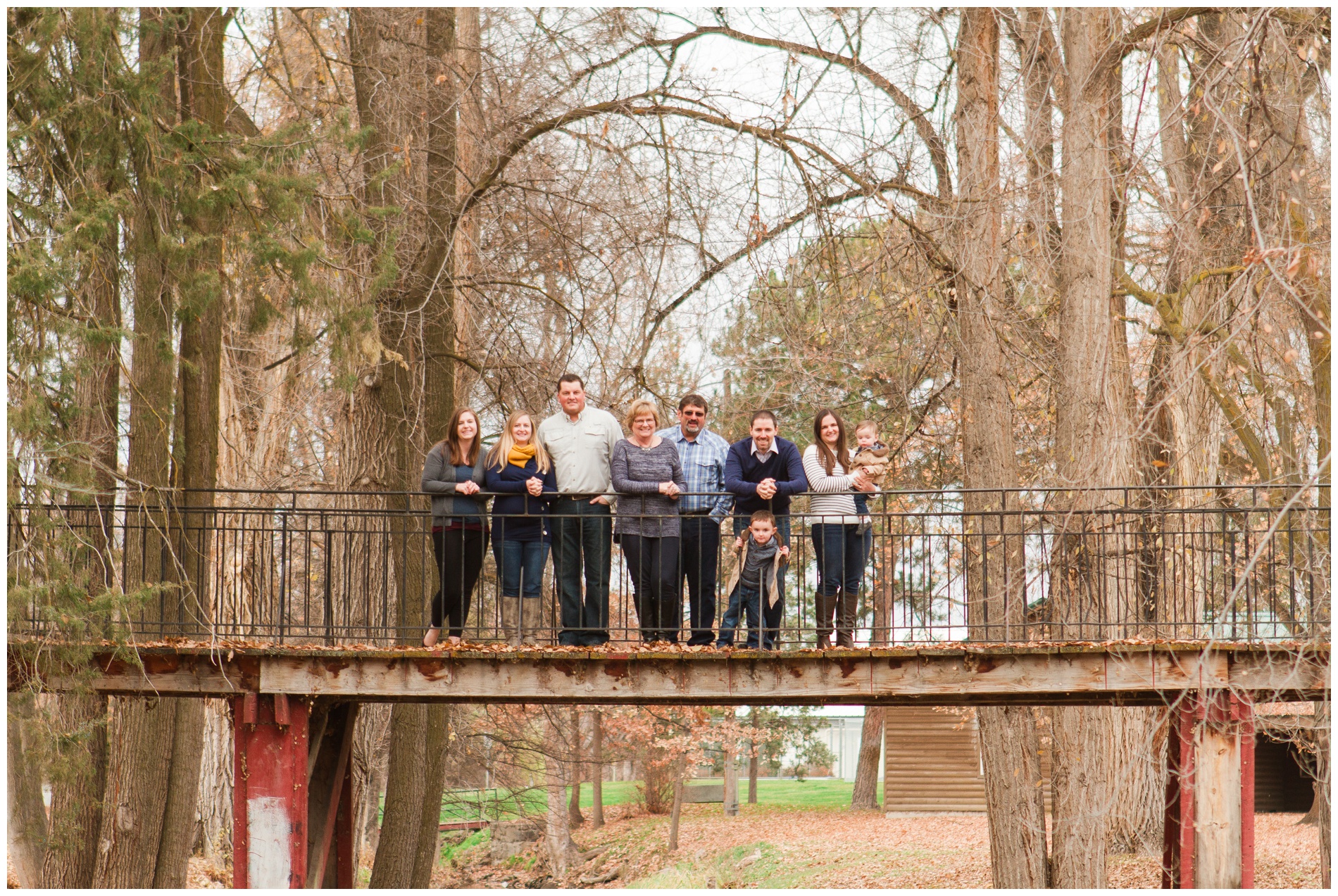 Family portraits on the bridge at Kiwanis Park in Payette
