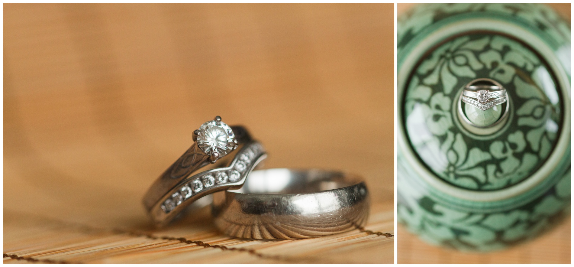 Rings on a bamboo mat; rings on a teapot lid