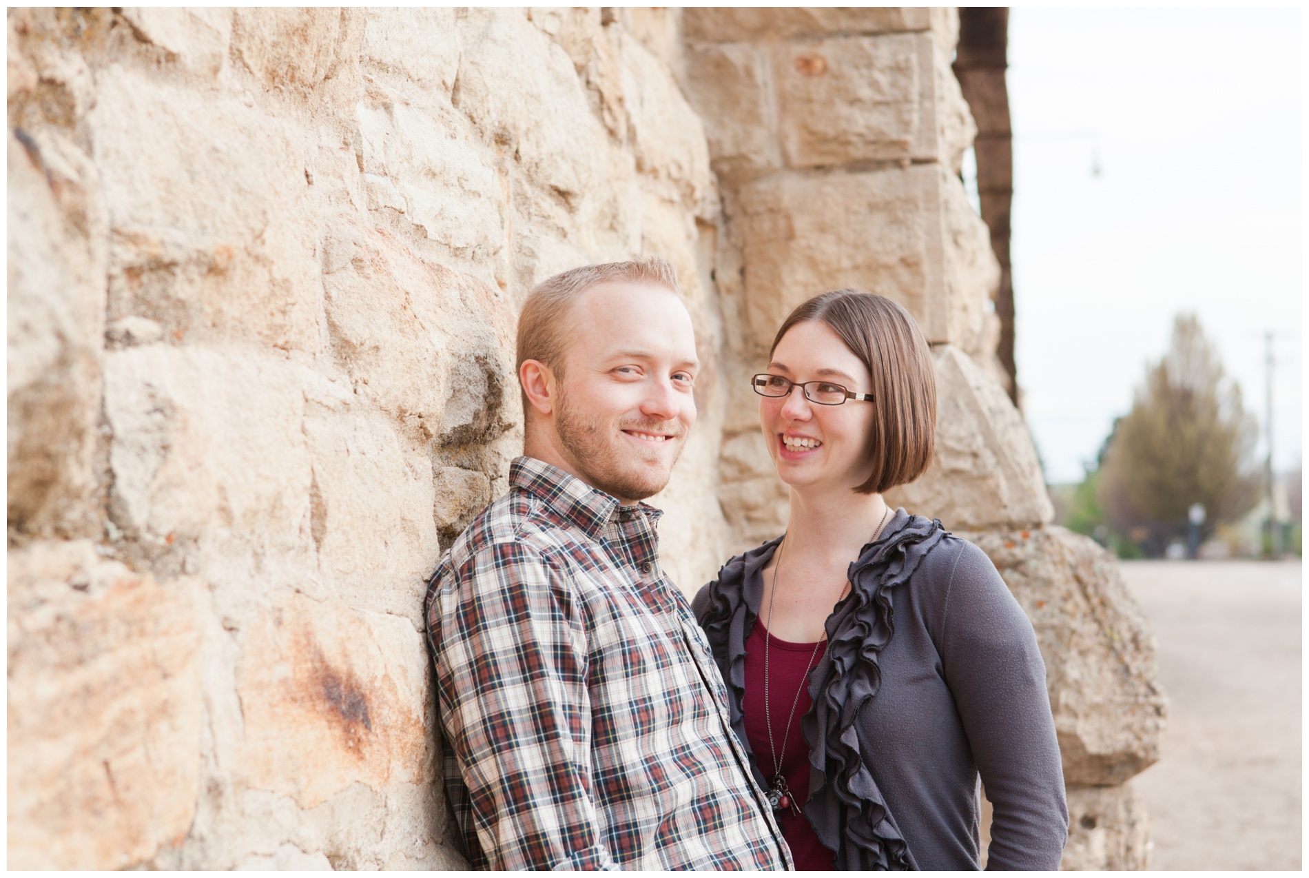 Portraits of a couple outside the Old Idaho State Penitentiary in Boise