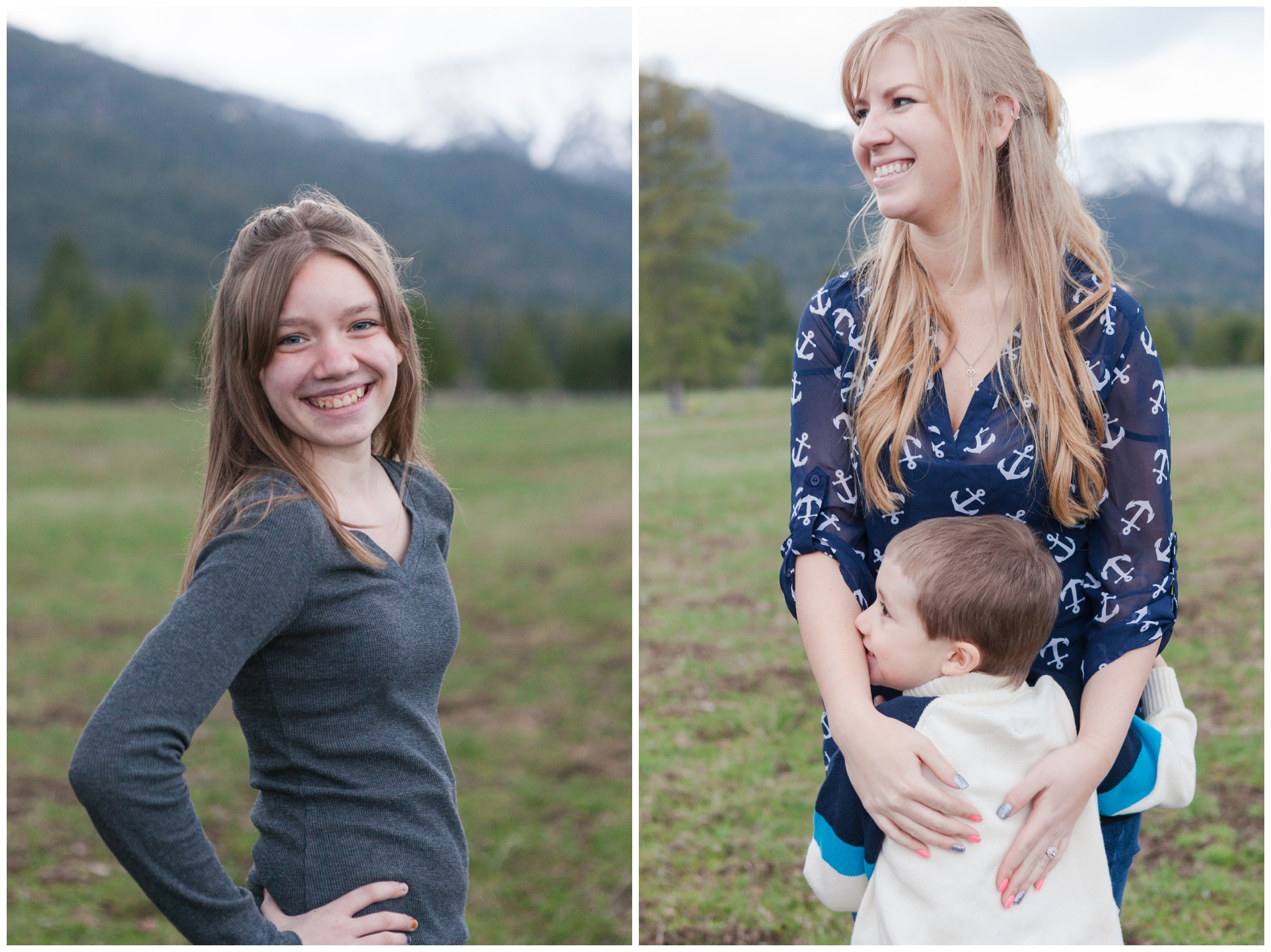 Family photos with Baker City, Oregon's snow-capped mountains in the background.