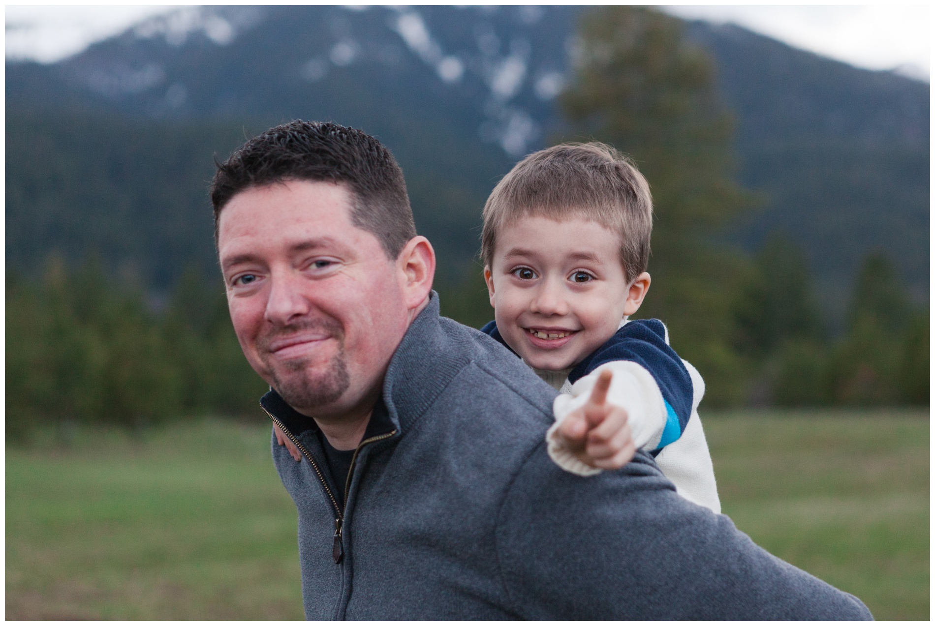 Family photos with Baker City, Oregon's snow-capped mountains in the background.