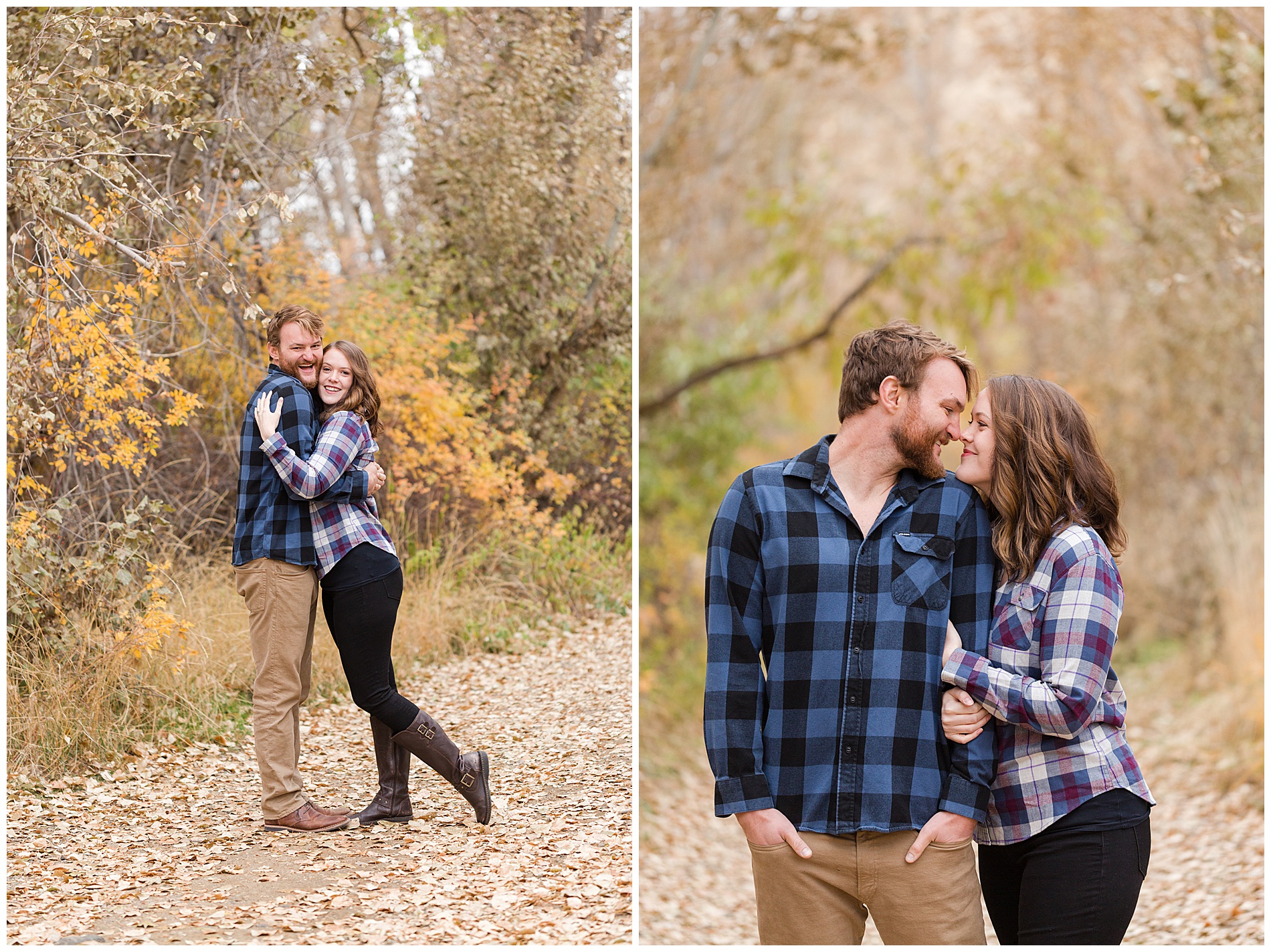 Engagement photos with autumn leaves in Boise's Military Reserve | Robin Wheeler Photography