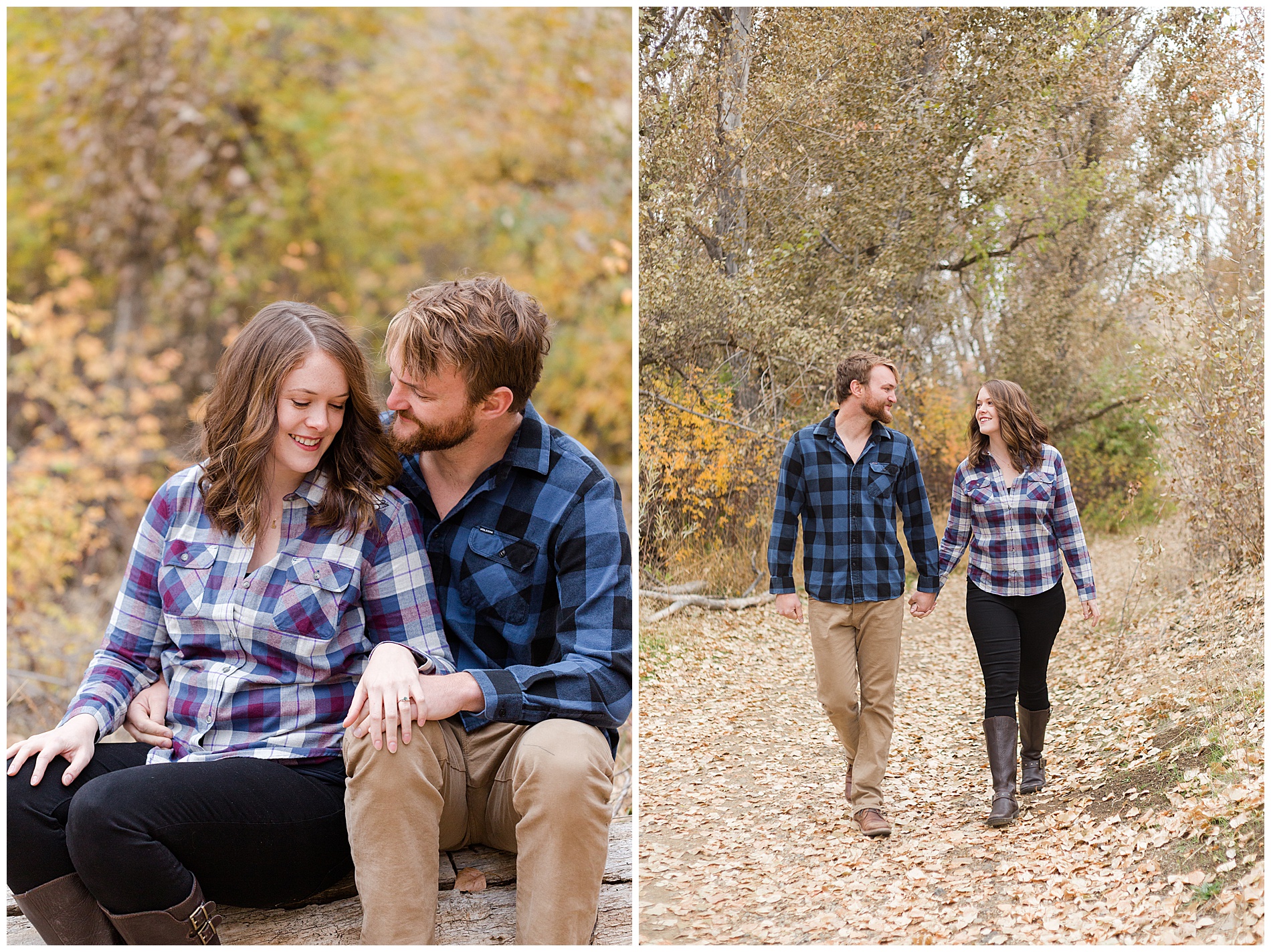 Engagement photos with autumn leaves in Boise's Military Reserve | Robin Wheeler Photography