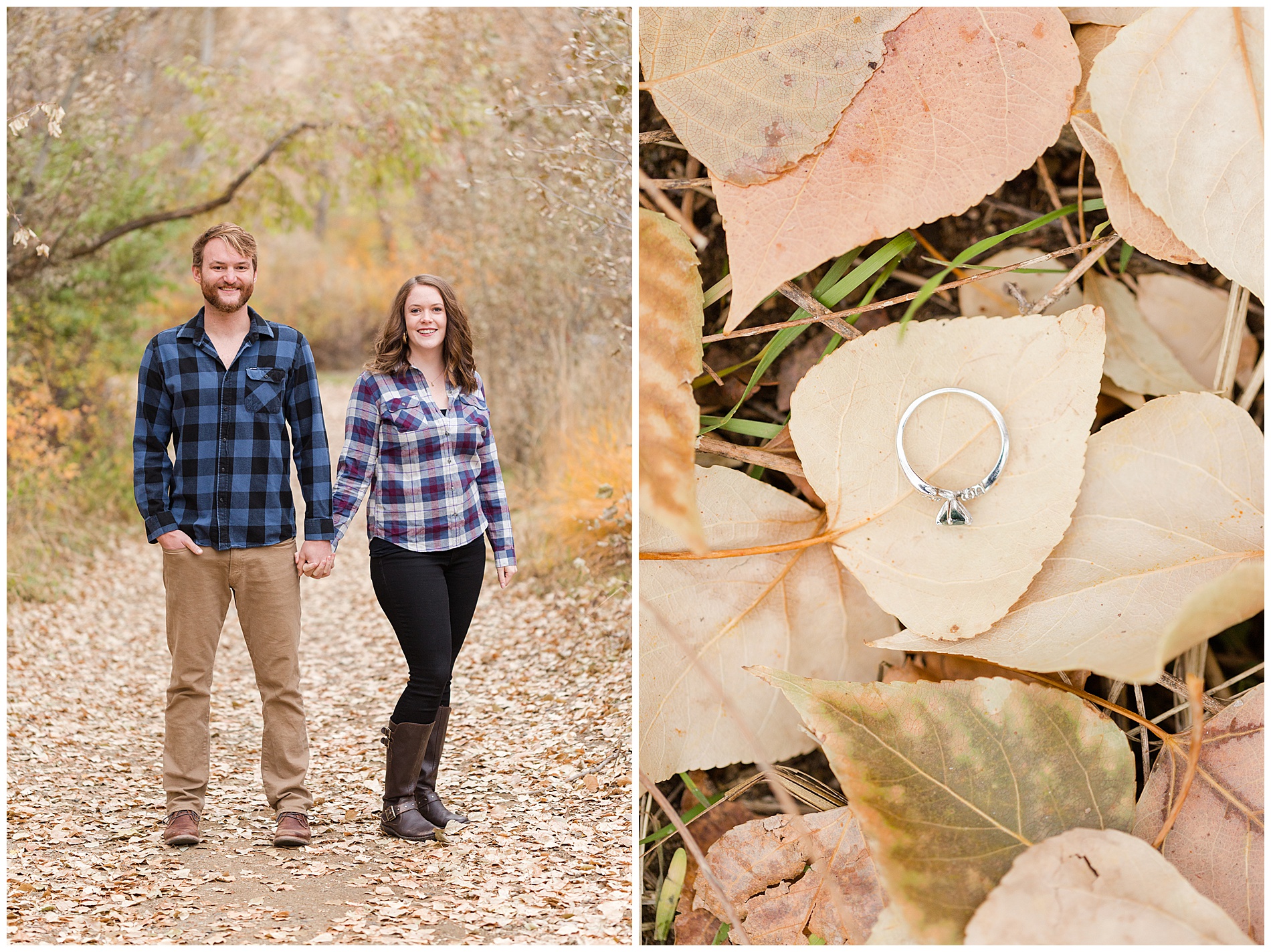 Engagement photos with autumn leaves in Boise's Military Reserve | Robin Wheeler Photography