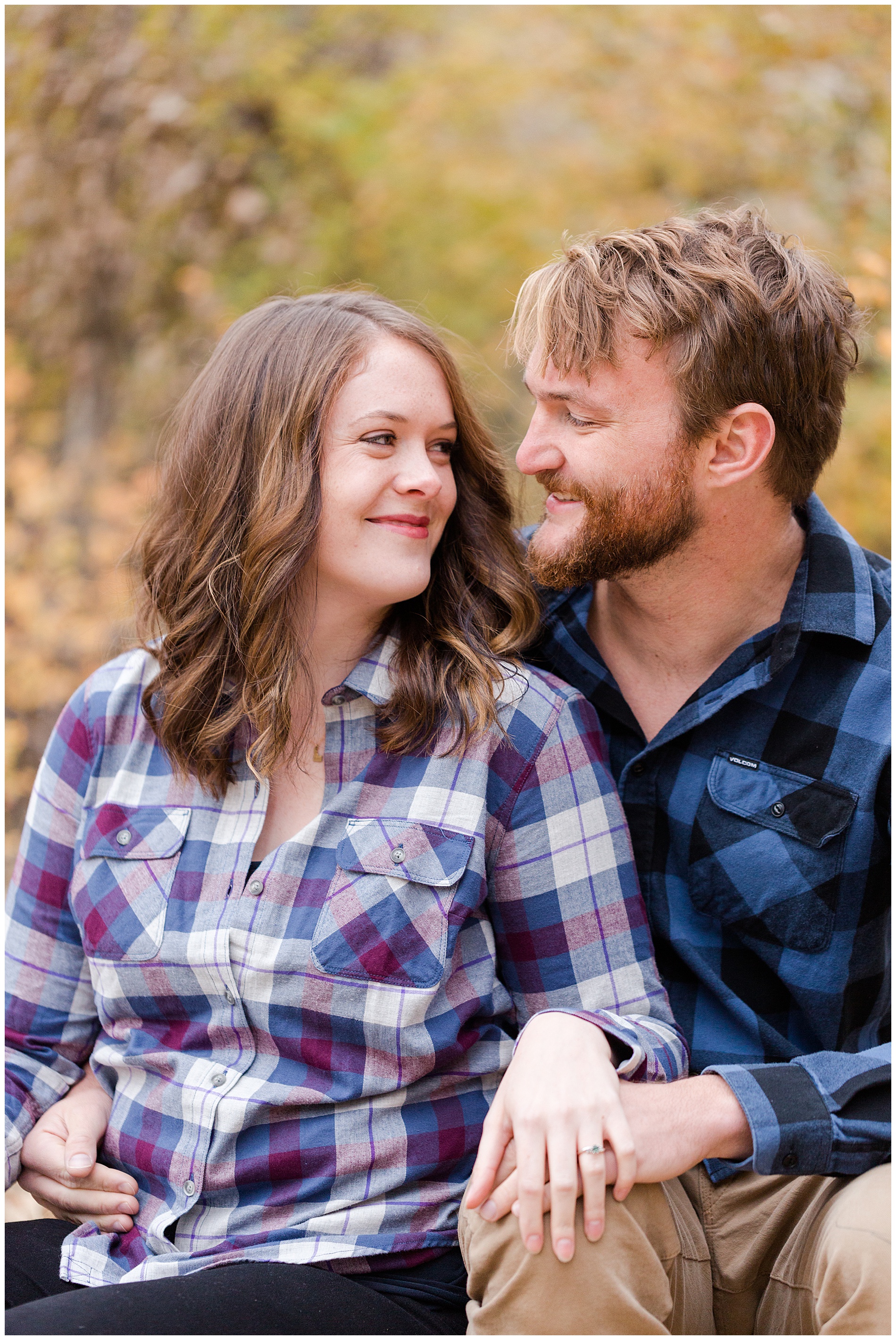 Engagement photos with autumn leaves in Boise's Military Reserve | Robin Wheeler Photography