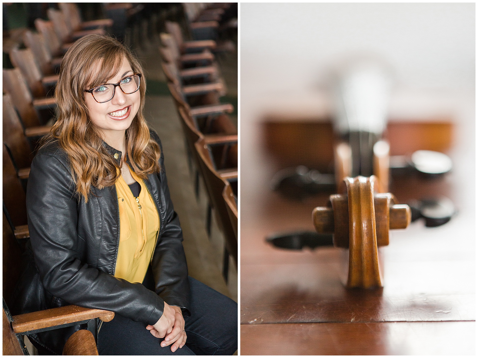 Senior photos in a theater, with a violin, in Weiser, Idaho | Robin Wheeler Photography