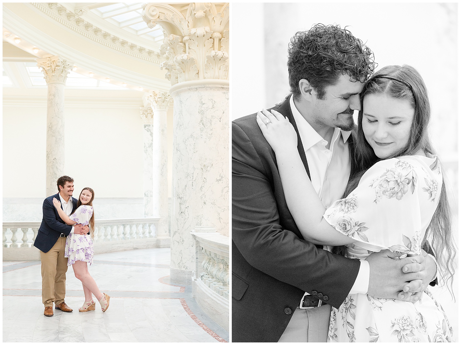 The couple in the state Capitol building with marble columns