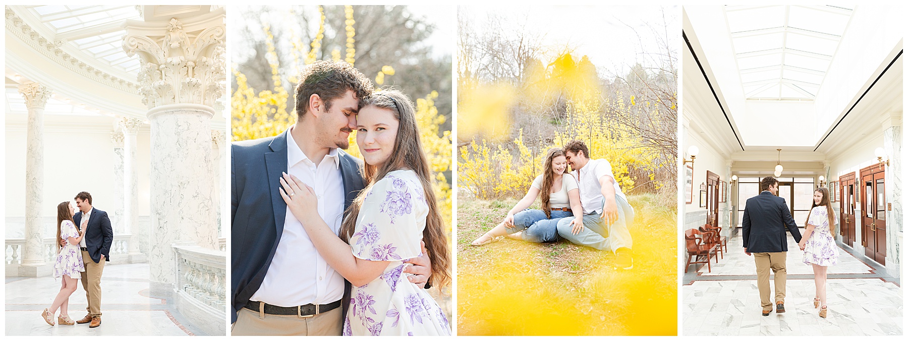 Engaged couple at the Idaho State Capitol in Boise and a nearby park