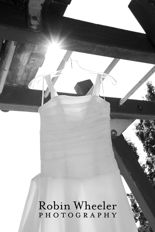 Black and white photo of a wedding dress illuminated from behind, Ontario, Oregon