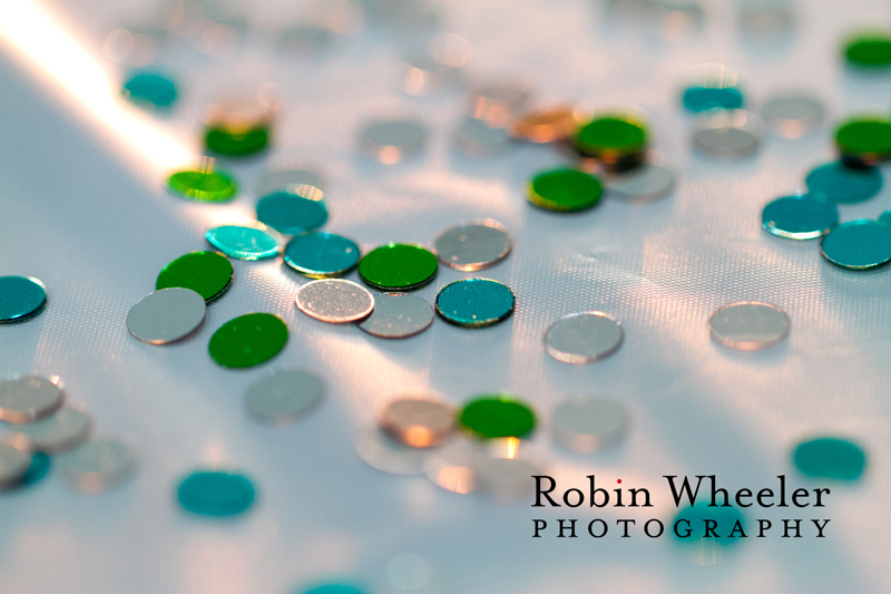 Close-up of confetti on a wedding reception table, Ontario, Oregon