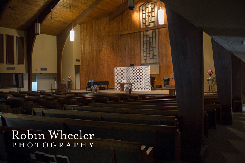 Church sanctuary with altar set up for a wedding, Ontario, Oregon