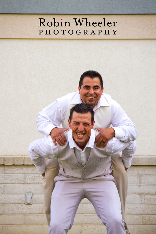 Groom with best man on his back, Ontario, Oregon