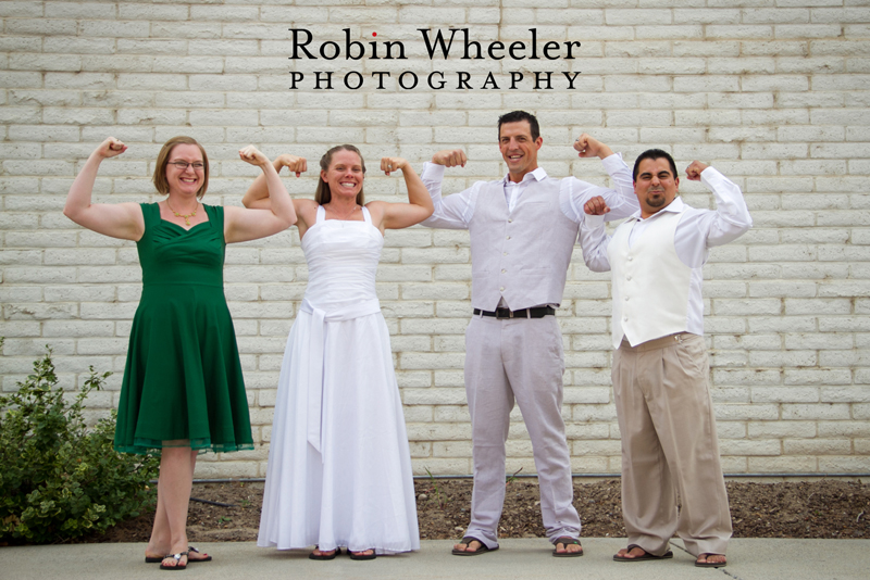 Wedding party flexing their muscles, Ontario, Oregon