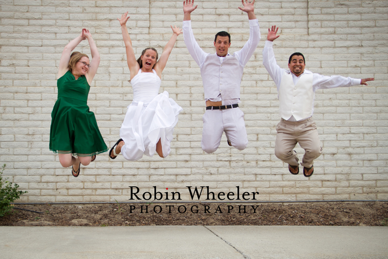 Photo of wedding party jumping, Ontario, Oregon