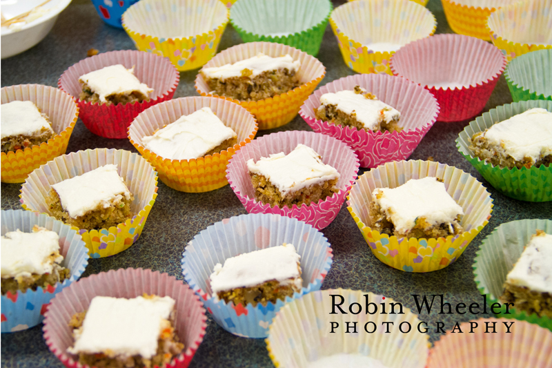 Cake squares in muffin liners at the wedding reception, Ontario, Oregon