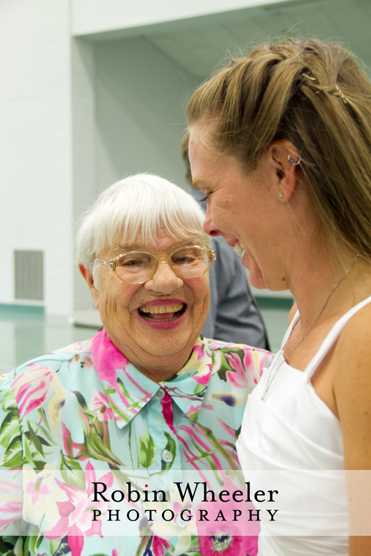 Bride and her grandmother at the wedding reception, Ontario, Oregon