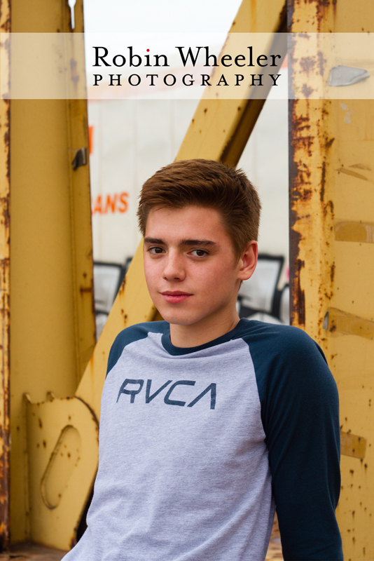 High school senior photo near the train depot in Ontario, Oregon