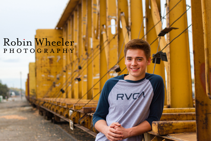 High school senior photo near the train depot in Ontario, Oregon