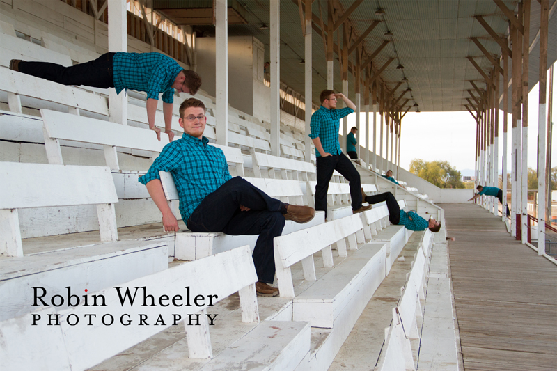 Photo of a high school senior appearing eight times in the same shot, using Photoshop, at the Malheur County Fairgrounds in Ontario, Oregon