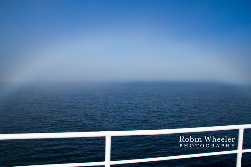 view of a fogbow from a ferry en route to victoria british columbia