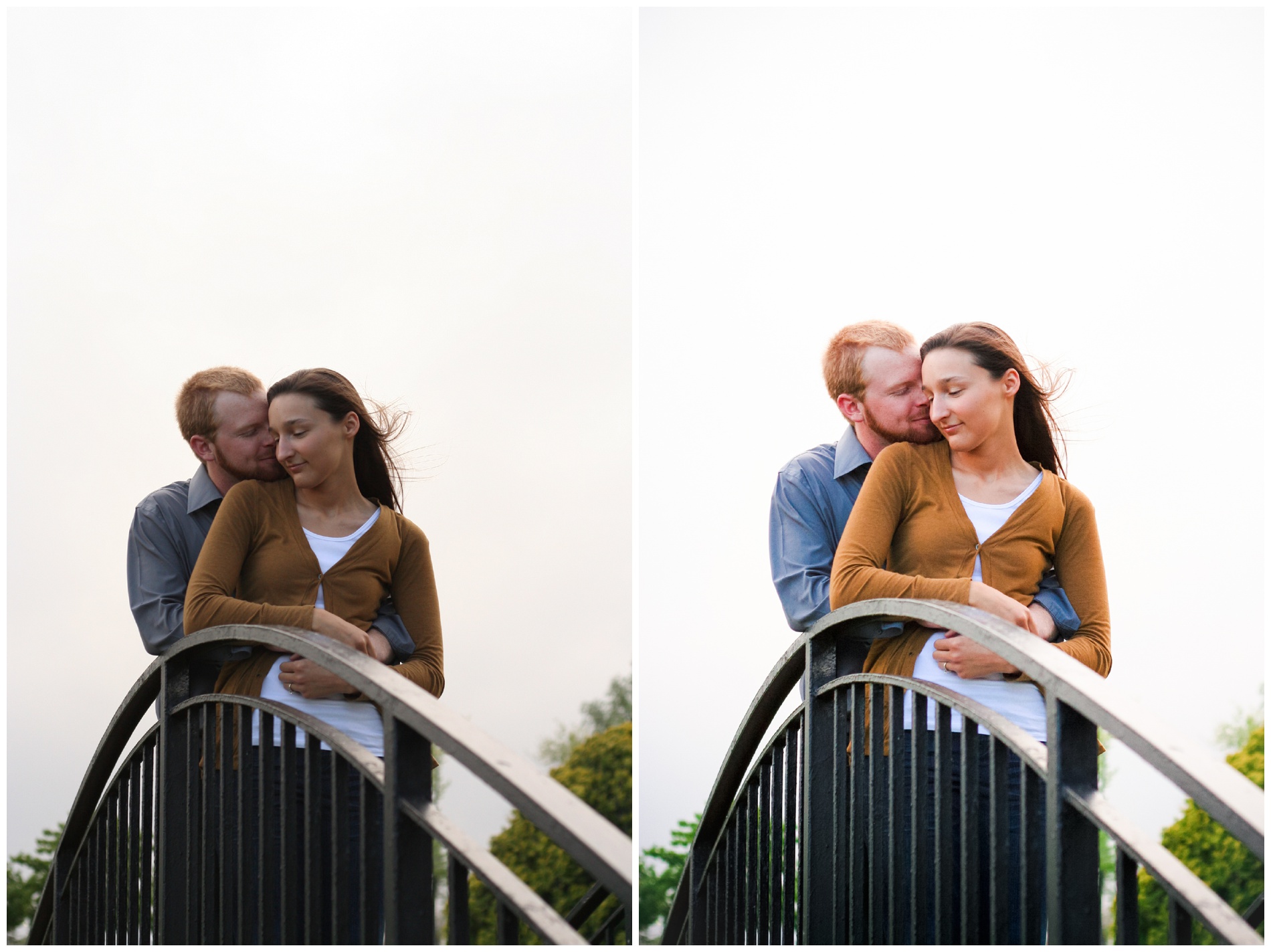 A man and woman standing together on a bridge at Lakeview Park in Nampa, Idaho.