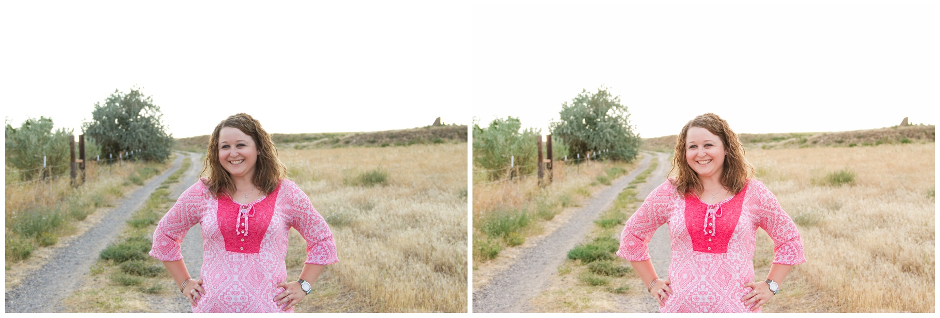 A girl standing in a dirt road.