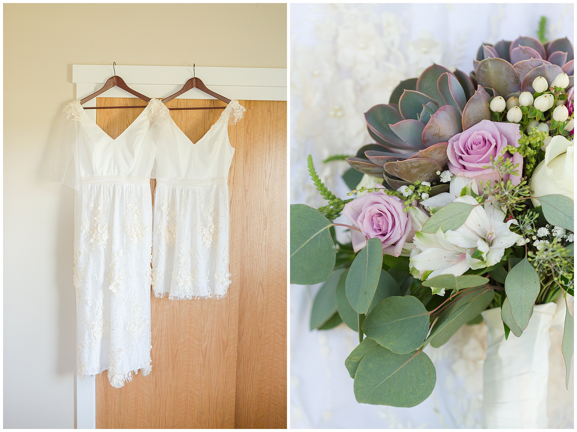Handmade wedding dresses and succulent bouquet | Idaho wedding photographer | Robin Wheeler Photography