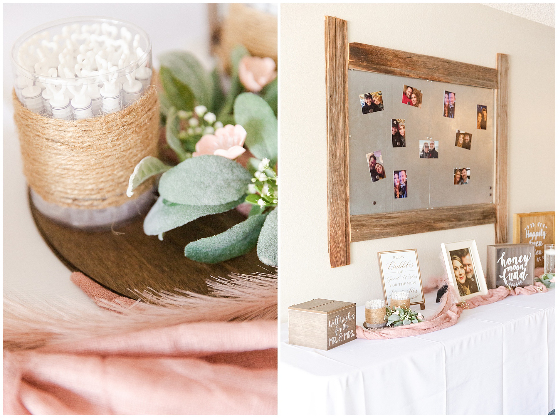 Left: bubbles; right: decorations at the reception