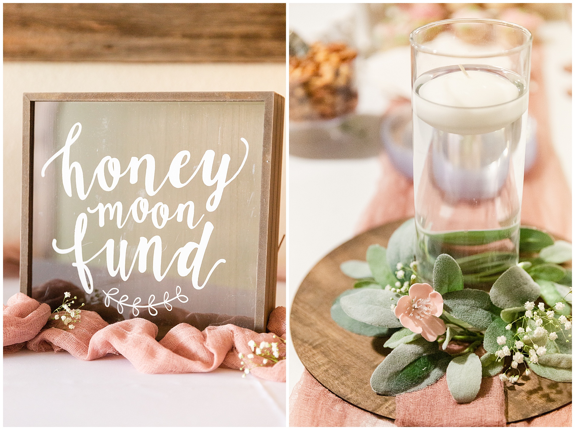 Honeymoon Fund box and candles at the reception