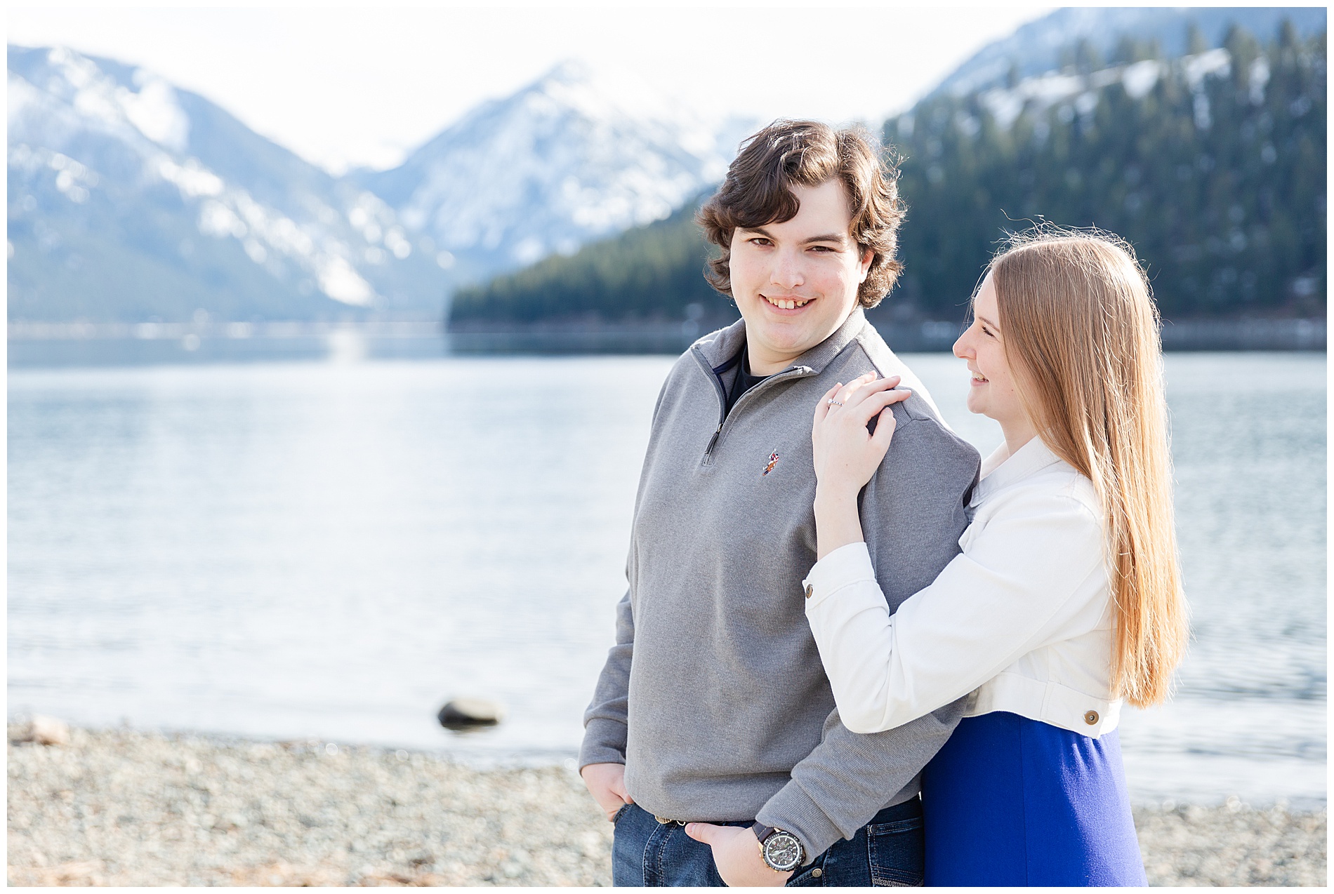 Engagement session on the shore of Wallowa Lake in eastern Oregon