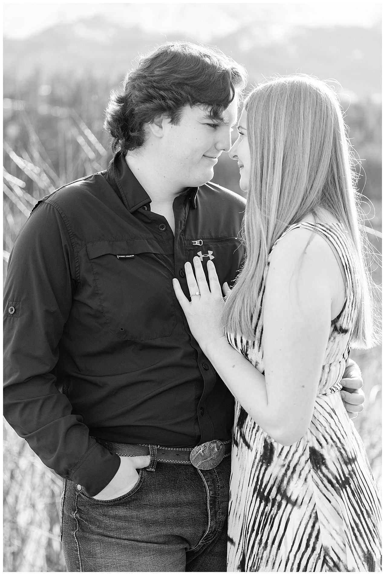 Black and white engagement portrait