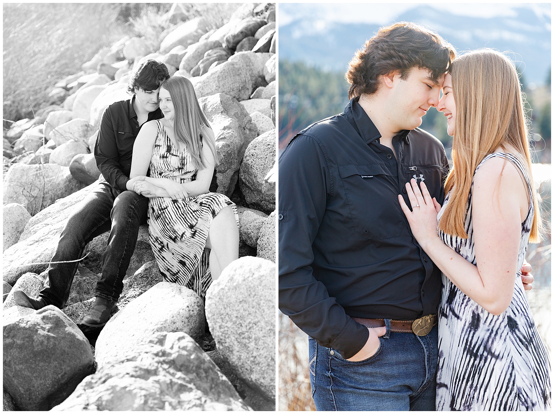 Two engagement portraits side by side