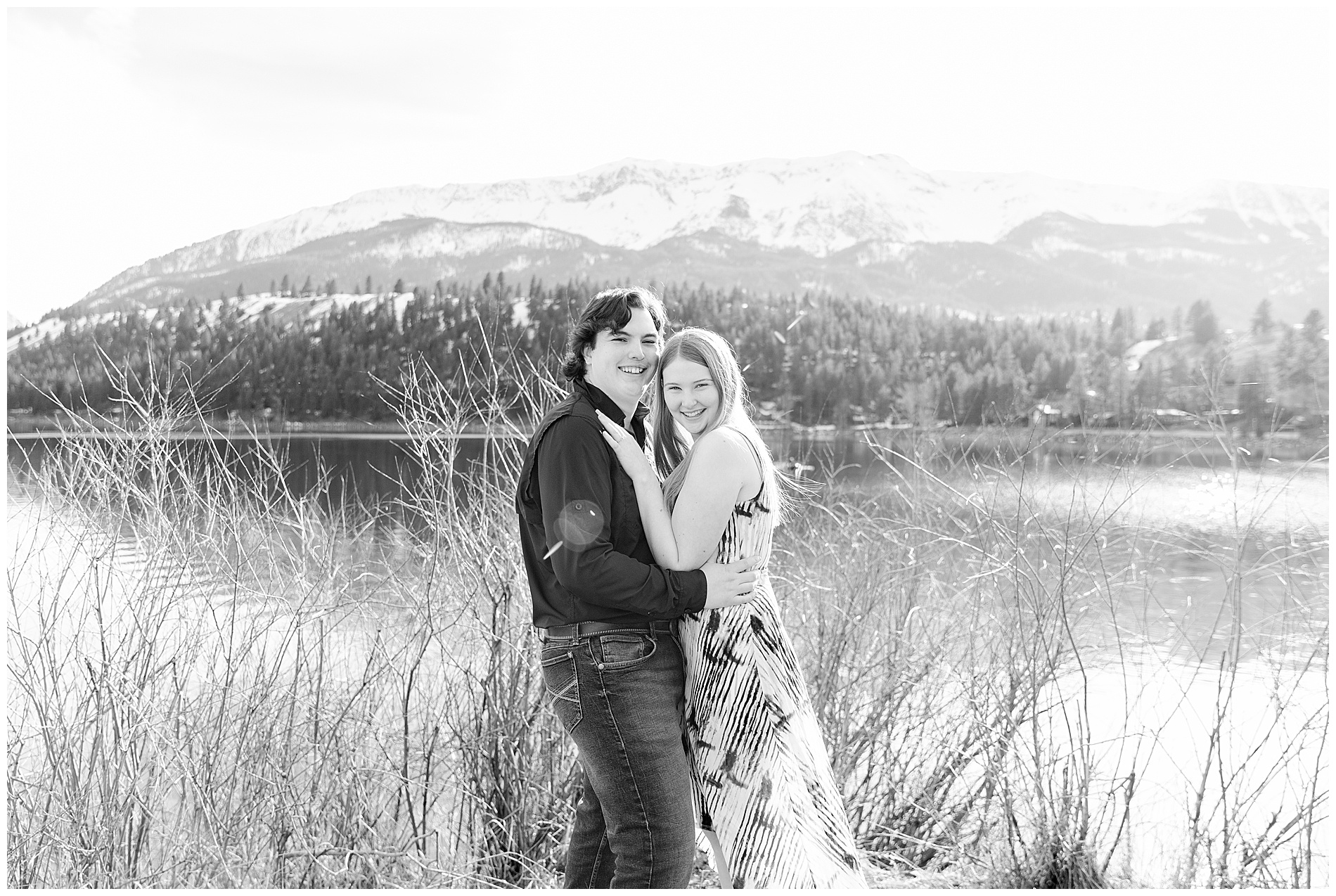 Couple laughing together at Wallowa Lake in eastern Oregon