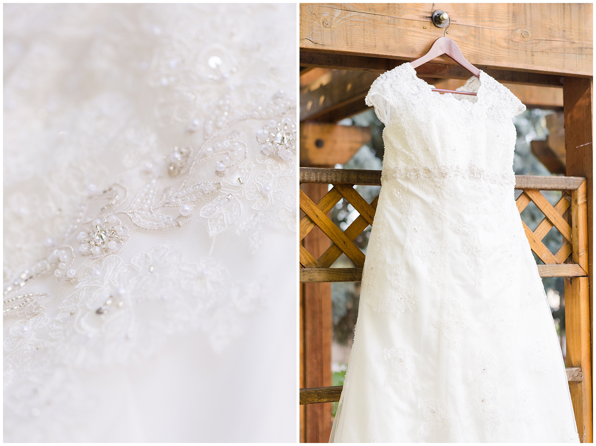 Close up and wide shots of the bride's dress