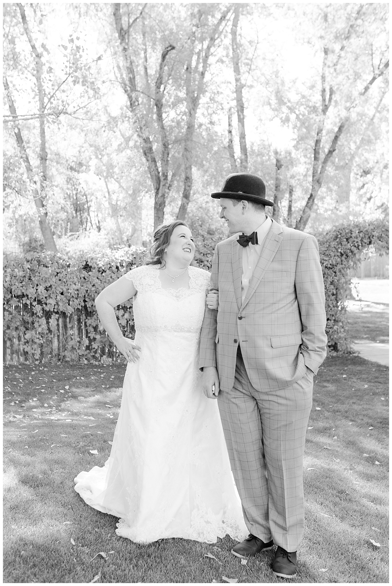 Bride smiling up at her groom