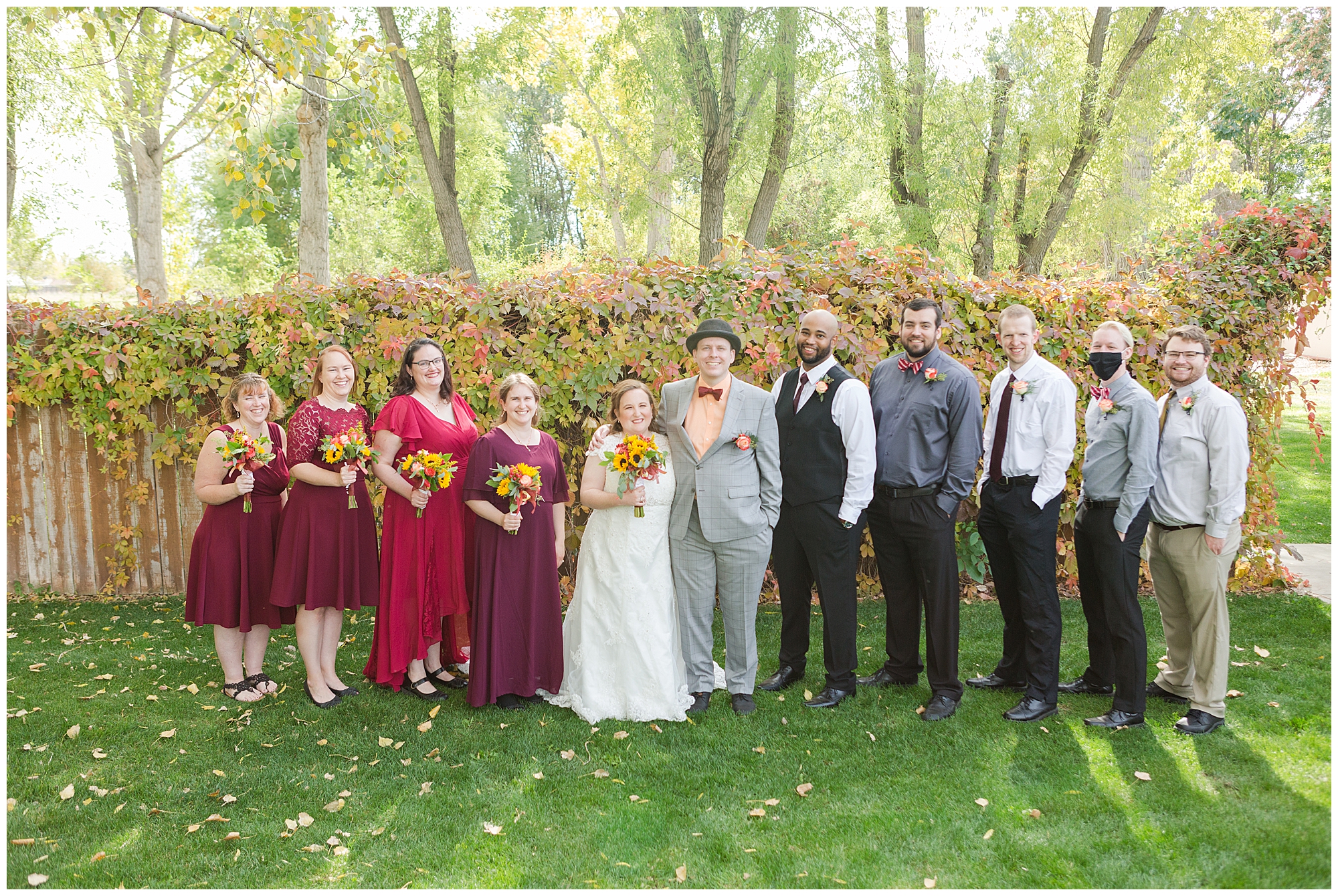 The wedding party lined up at Calvary Chapel in Nampa, Idaho