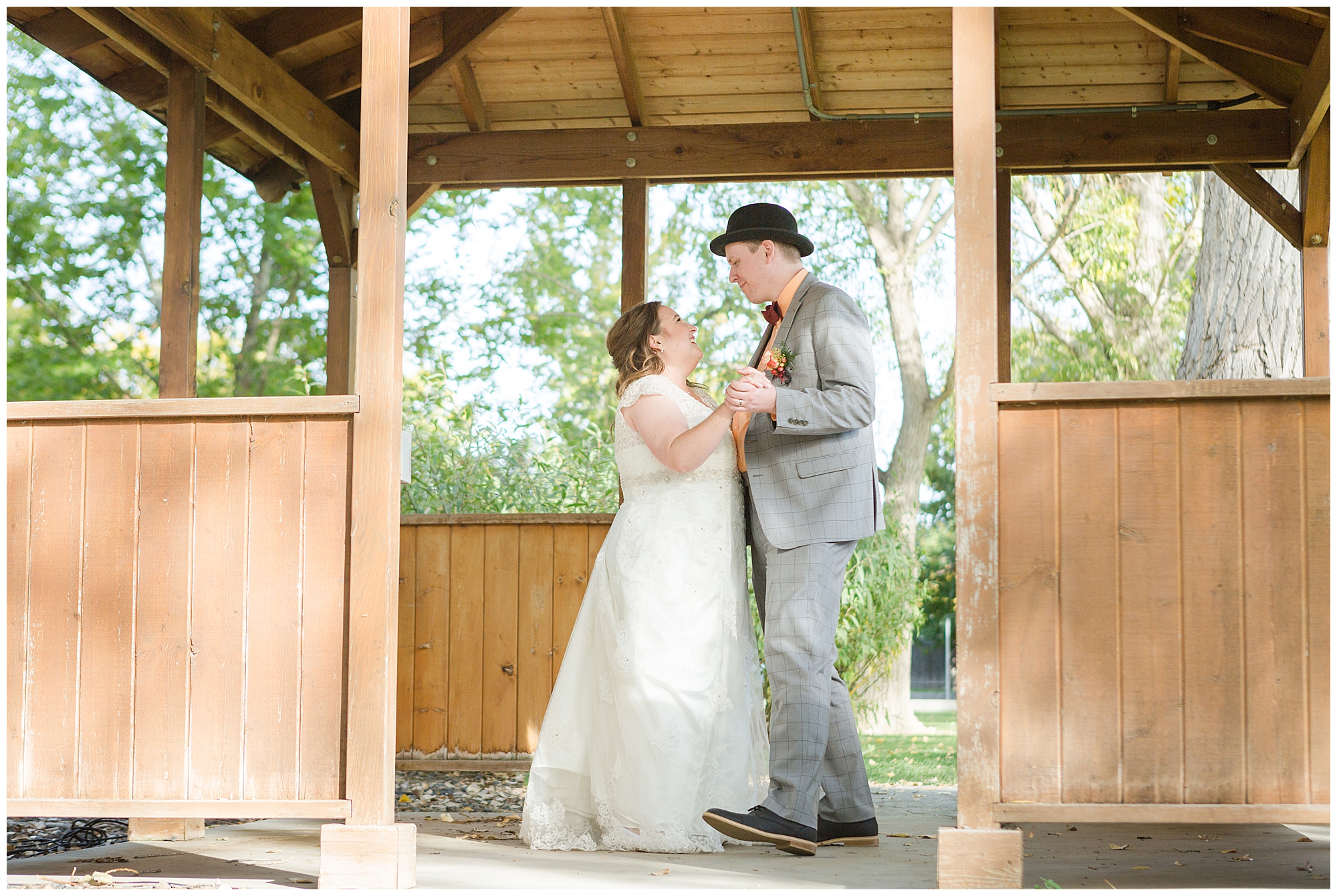 The couple's first dance was under a gazebo