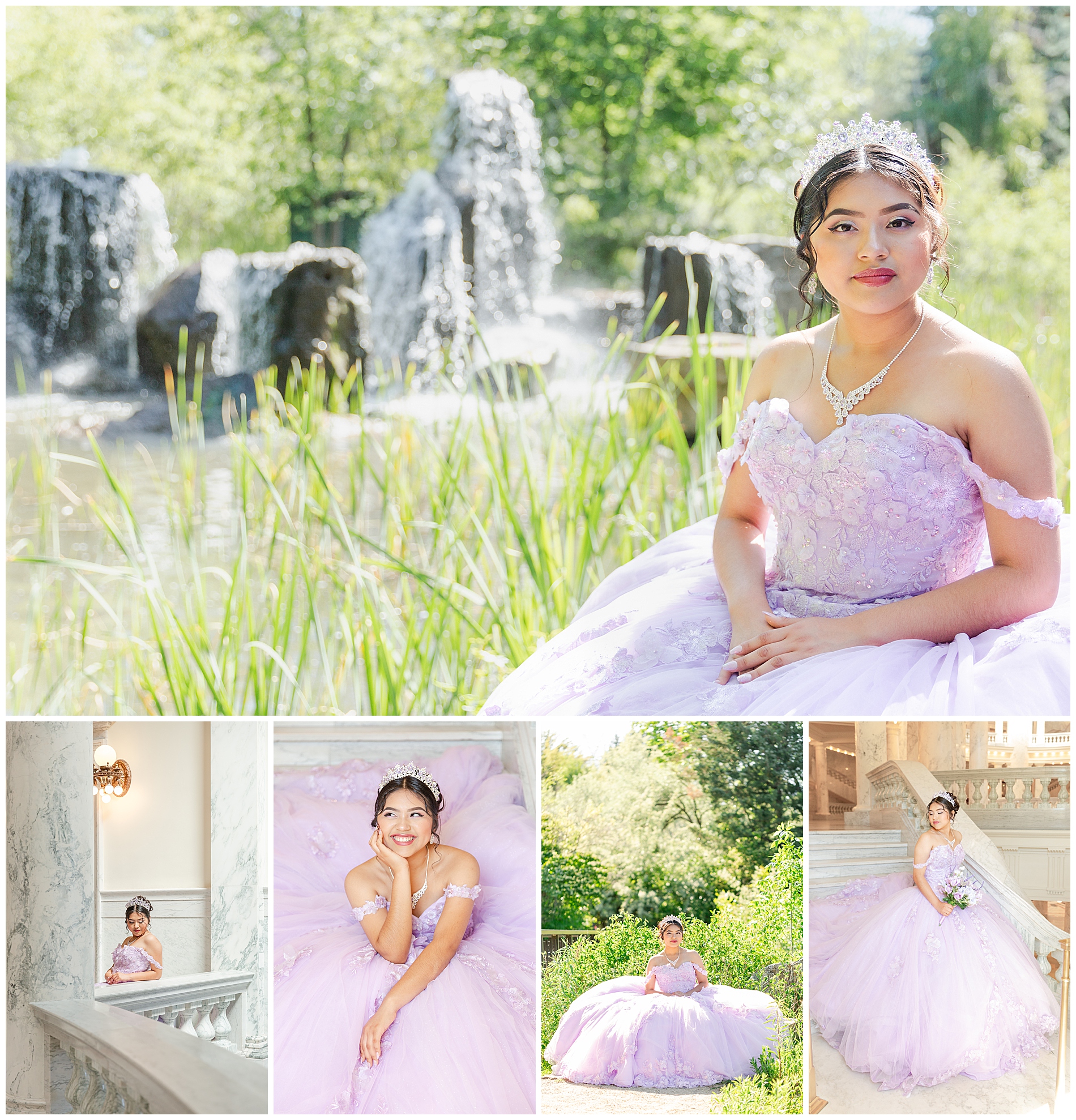 Collage of quinceañera portraits at the Capitol and Albertson Park in Boise
