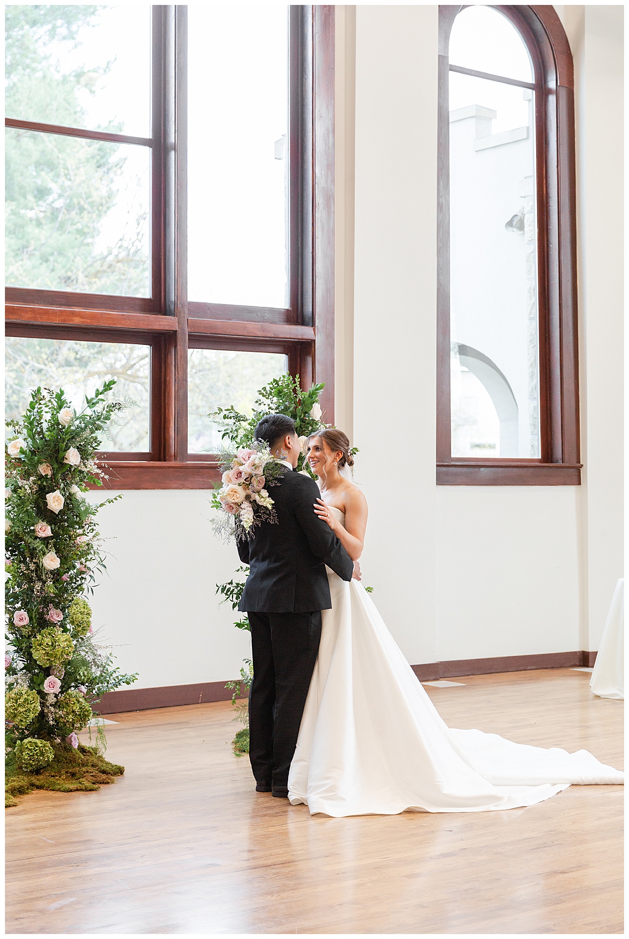 The groom and bride face each other