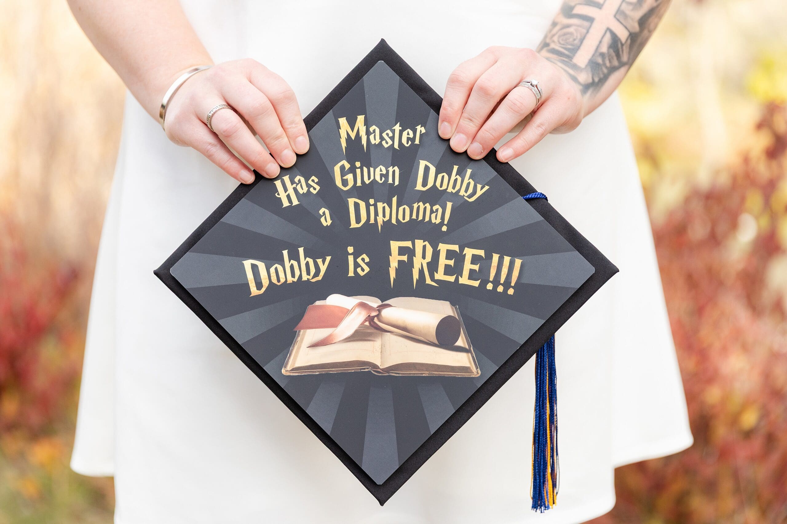 Harry Potter themed decoration on a graduation cap