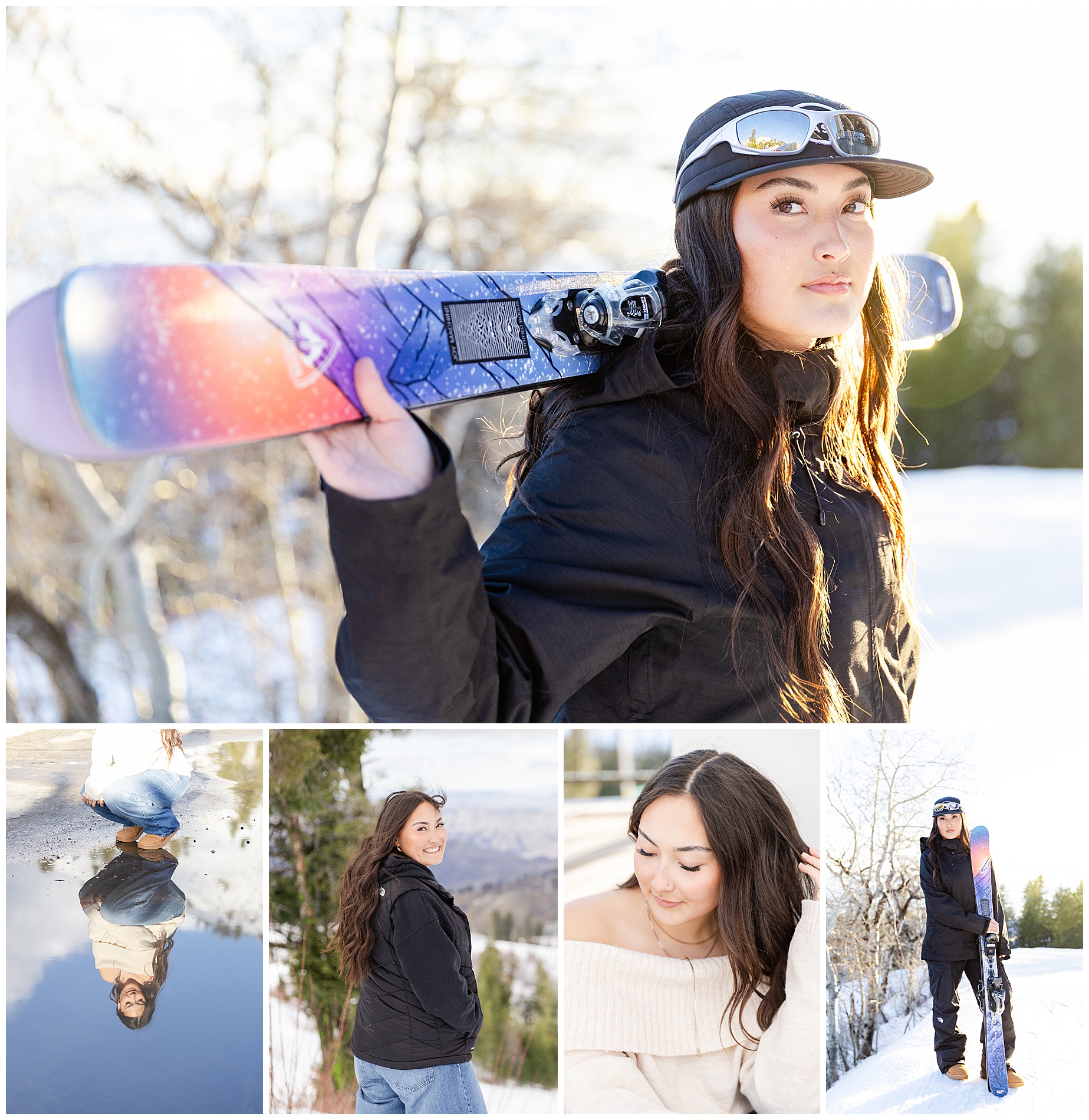 Snowy senior photo session at Bogus Basin, north of Boise, Idaho
