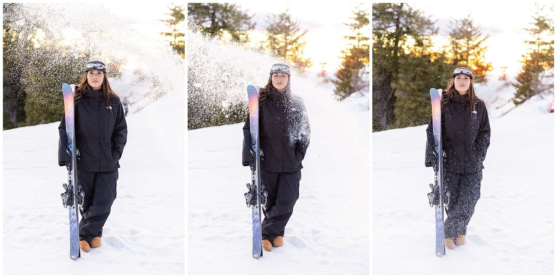 Skier gets plowed with snow