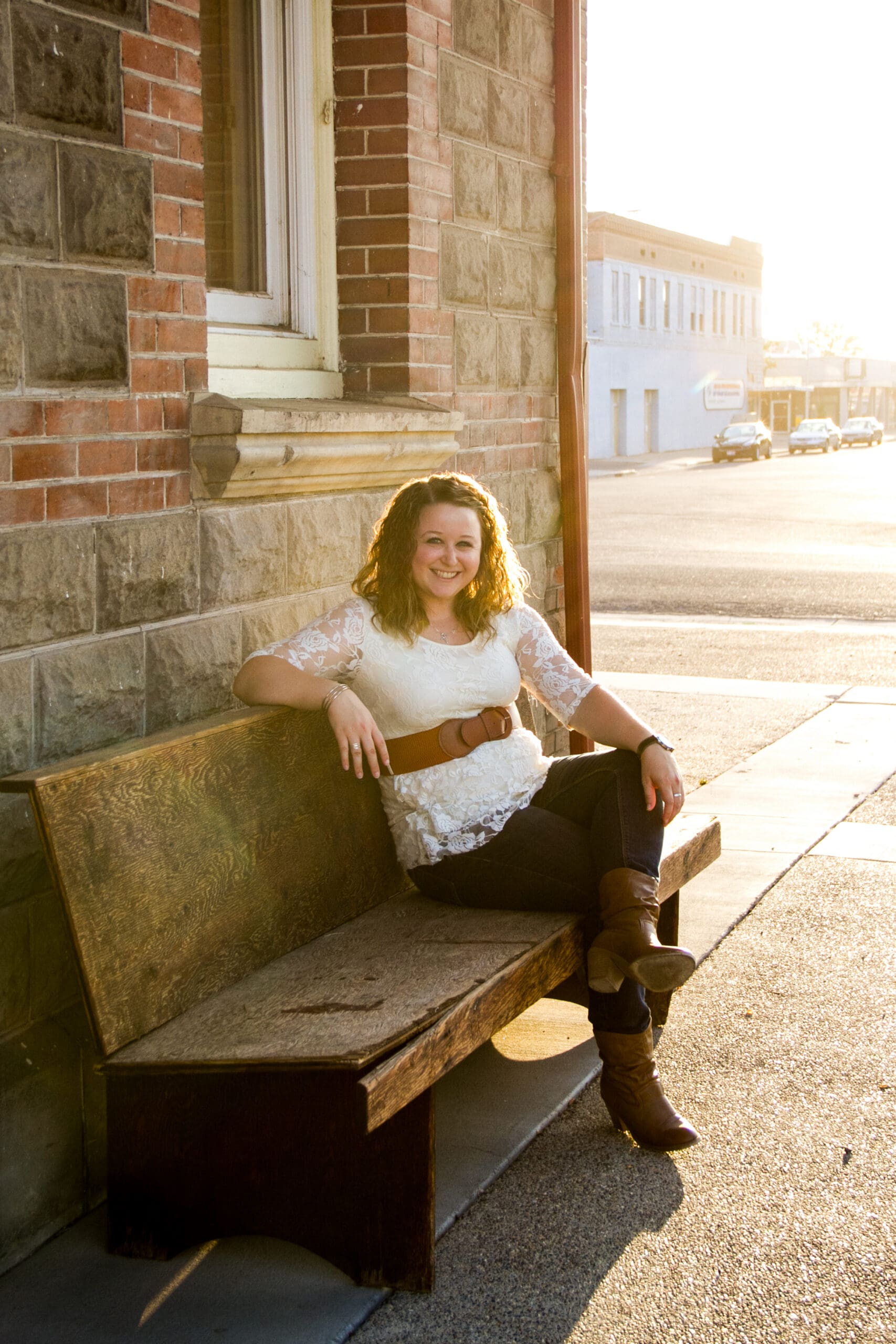 Sitting on a bench near the Ontario, Oregon train depot